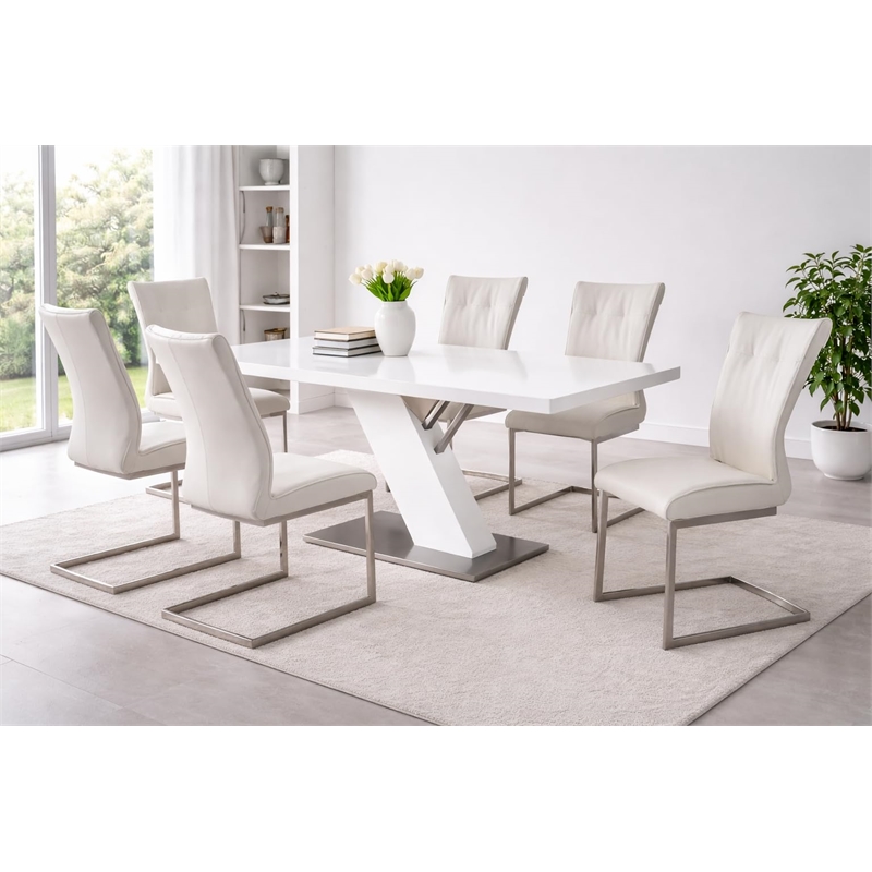 Dining Table with White Lacquer Top and White Wood Lacquer Base