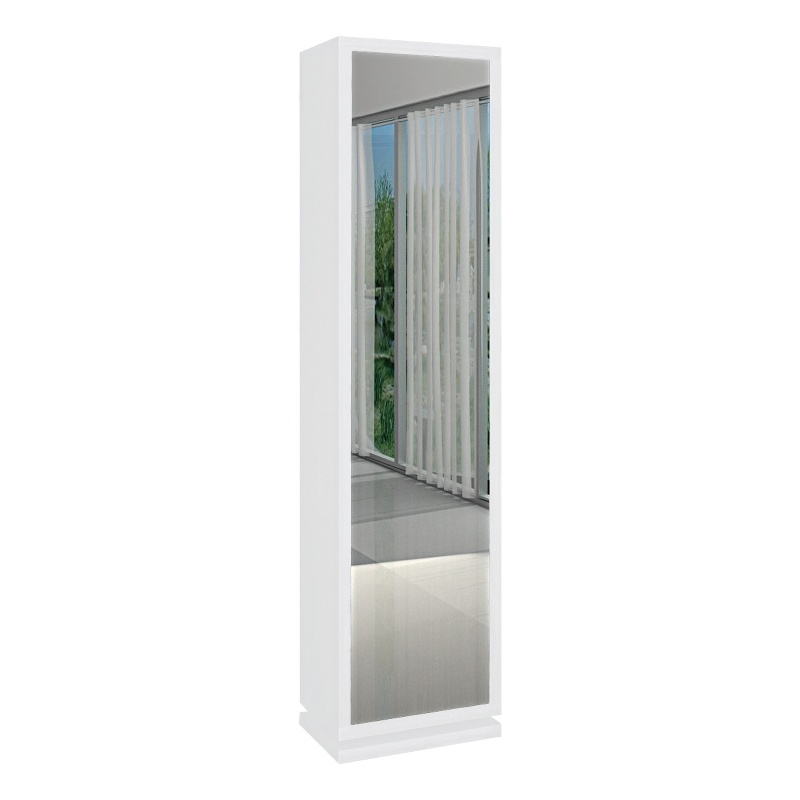 White Wood Spinner Wardrobe with shelves Mirror on the Opposite Side