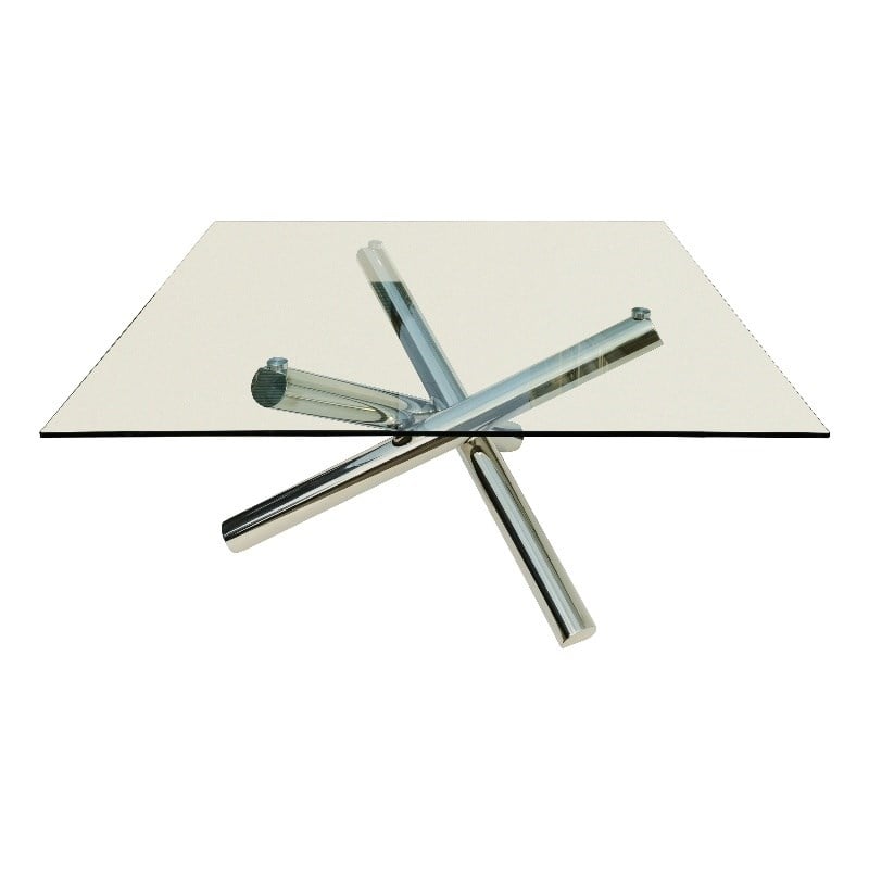 Square Clear Glass Top Dining Table with chrome base