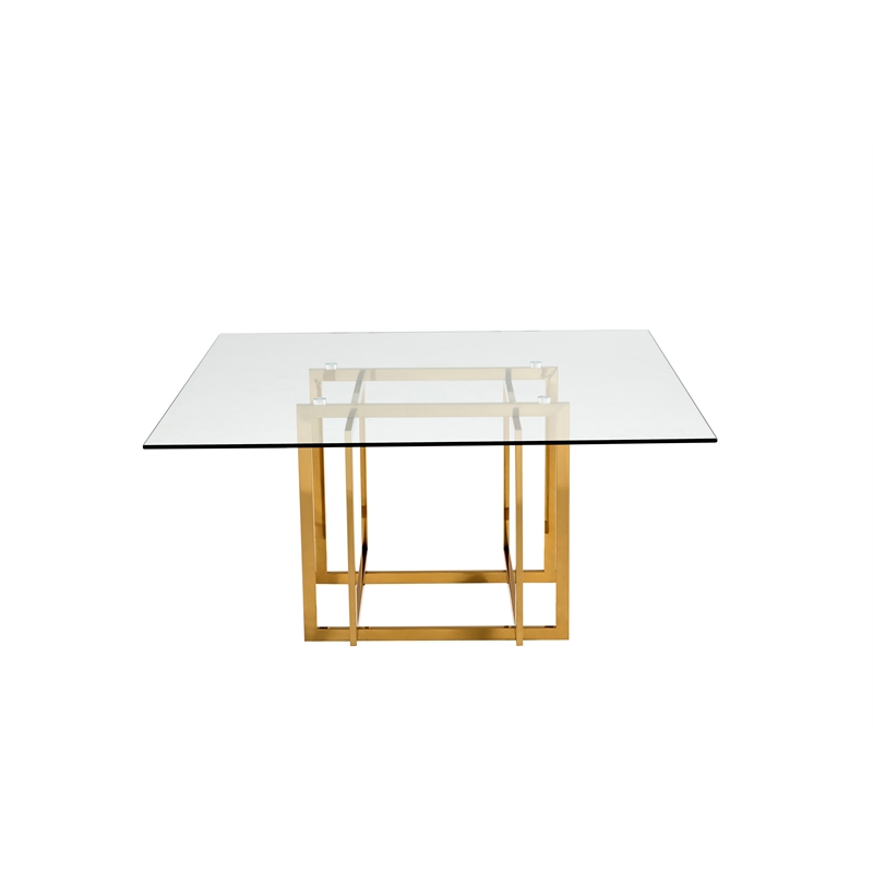 Square Clear Glass Table with Gold Base