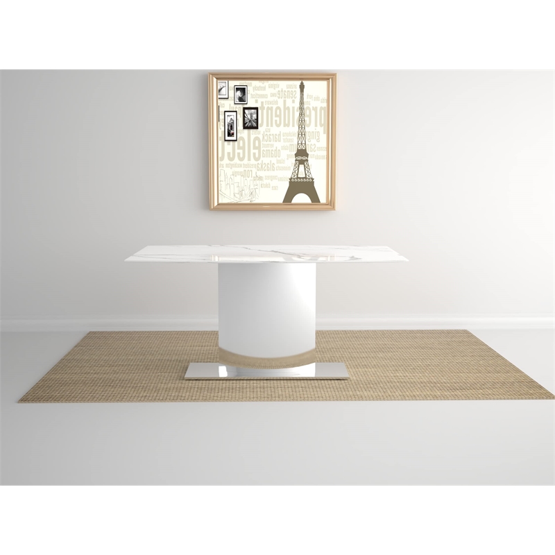 White and Gray Marble Table with Stainless Steel Base