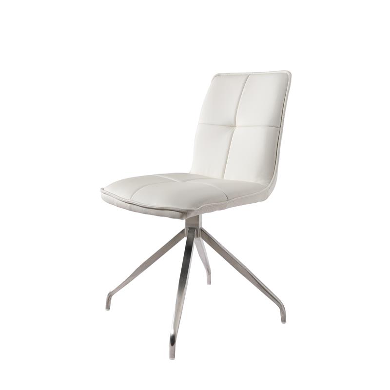 Dining Chair with Polyurethane Seat and Stainless Steel leg in White (Set of 2)