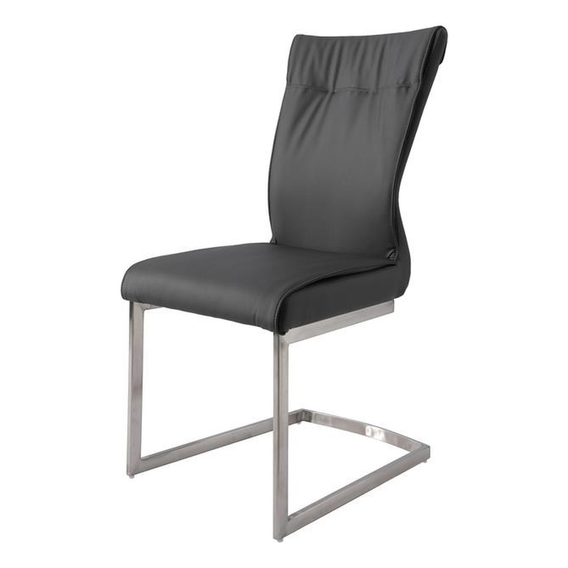 Dining Chair with Polyurethane Seat and Stainless Steel leg in Gray (Set of 2)