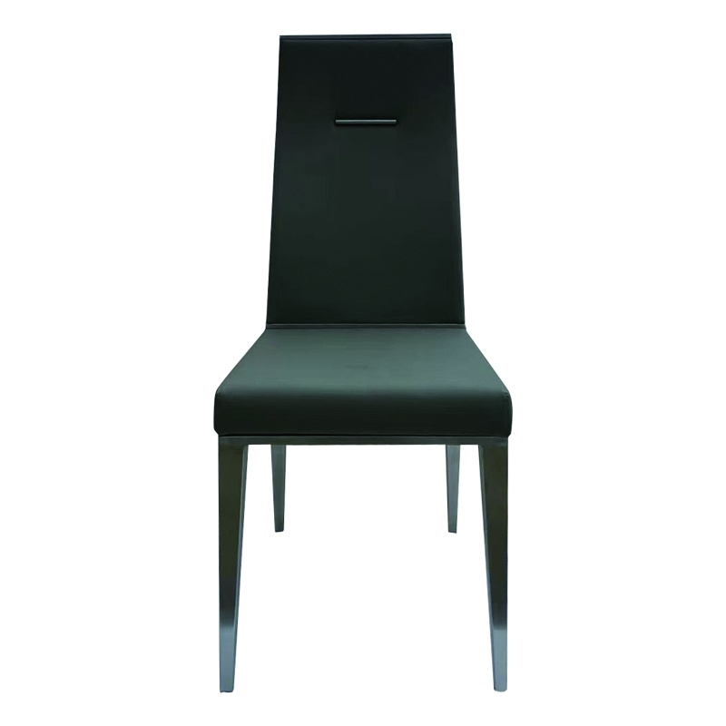 Dark Gray Polyurethane Dining Chair with Brushed Stainless Steel (Set of 4)