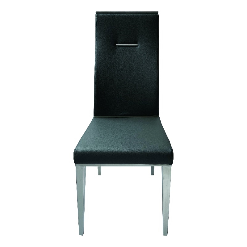 Black Polyurethane Dining Chair with Brushed Stainless Steel (Set of 4)