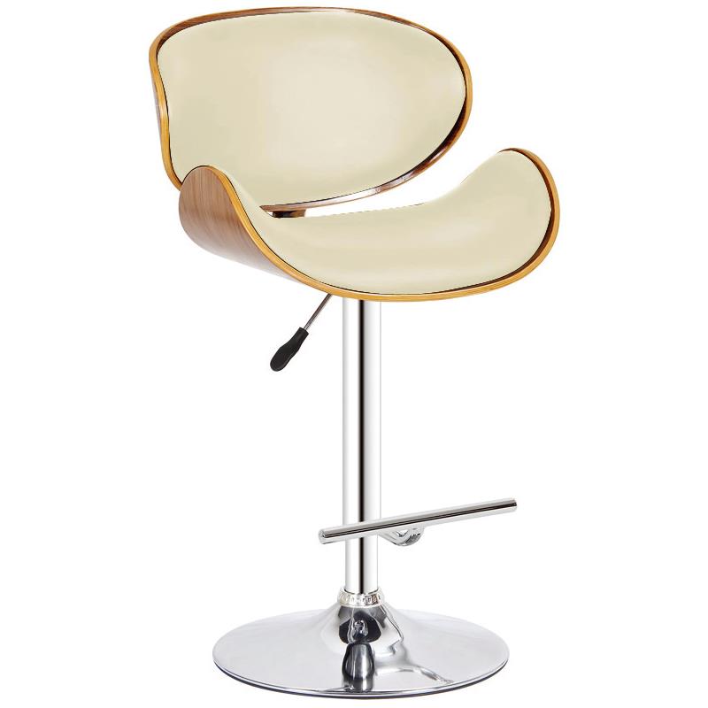Walnut Wood Bar Stool with Ivory Polyurethane CUSHION