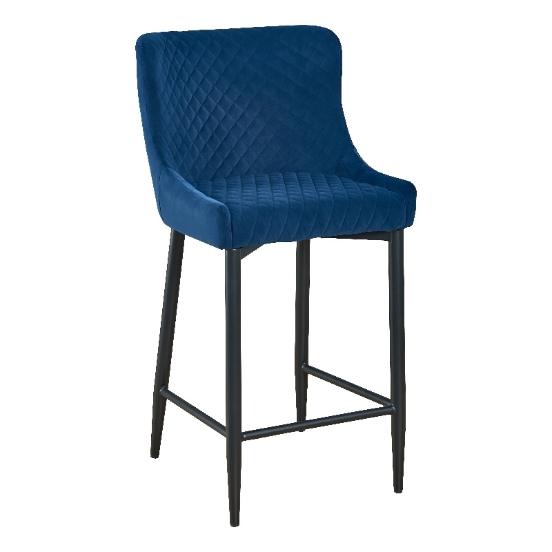 Upholstered Bar Stool with Tufted Blue Velvet Fabric 26