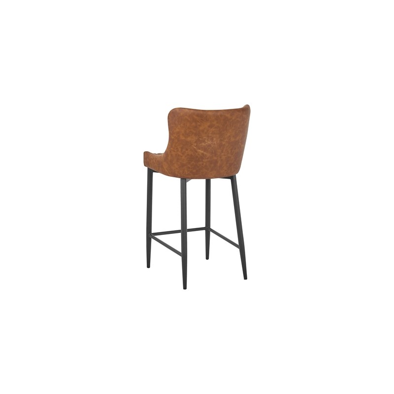 Upholstered Stool with Tufted Polyurethane Seat in Cognac Brown (Set of 2)