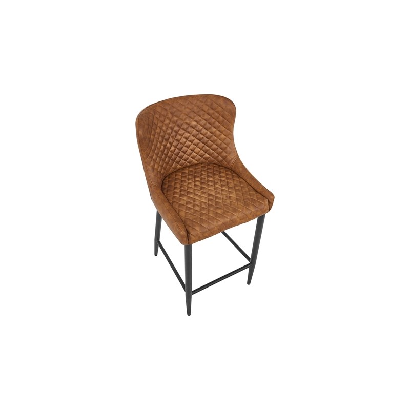 Upholstered Stool with Tufted Polyurethane Seat in Cognac Brown (Set of 2)