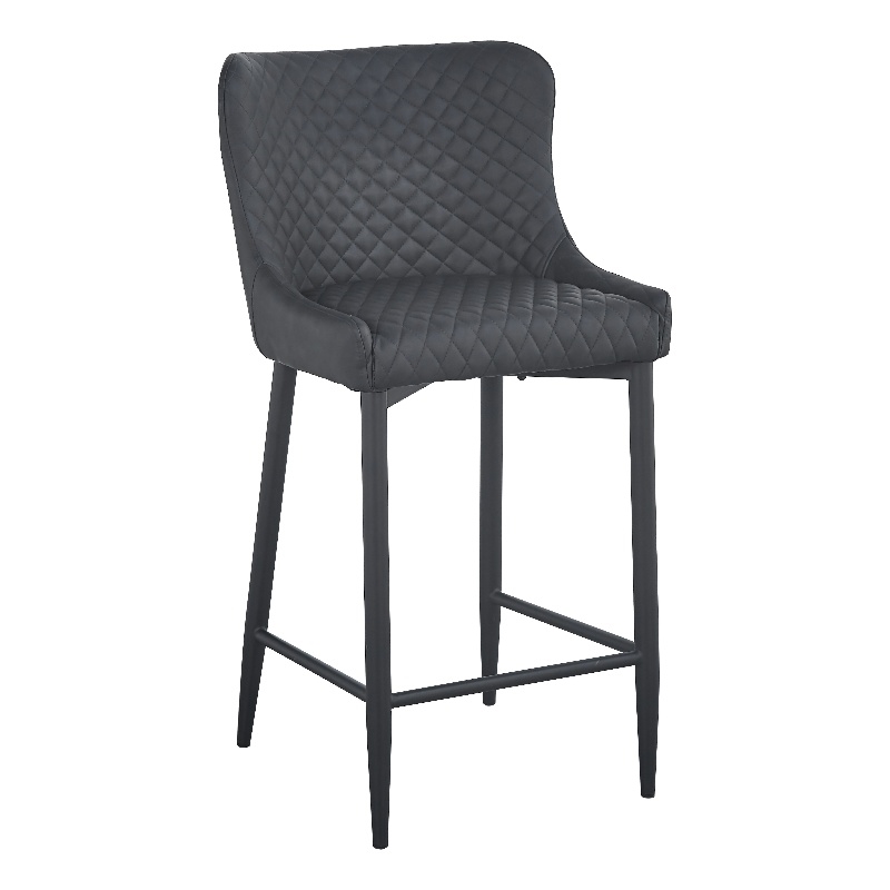 Upholstered Polyurethane Stool with Tufted Seat in Dark Gray (Set of 2)