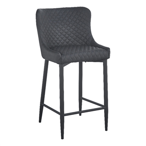 Upholstered Polyurethane Stool with Tufted Seat in Dark Gray (Set of 2)