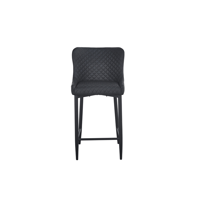 Upholstered Polyurethane Stool with Tufted Seat in Dark Gray (Set of 2)