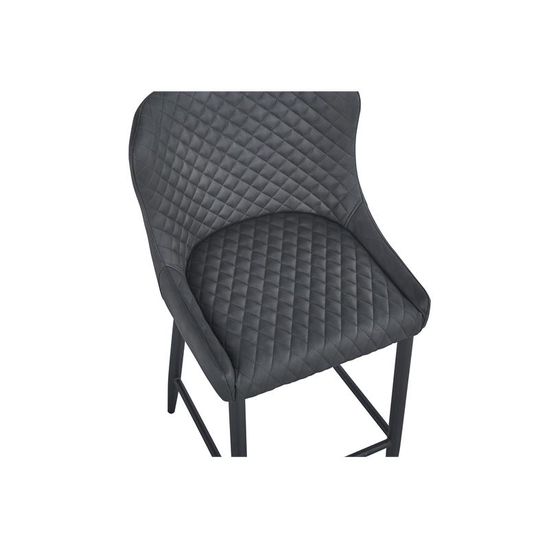 Upholstered Polyurethane Stool with Tufted Seat in Dark Gray (Set of 2)