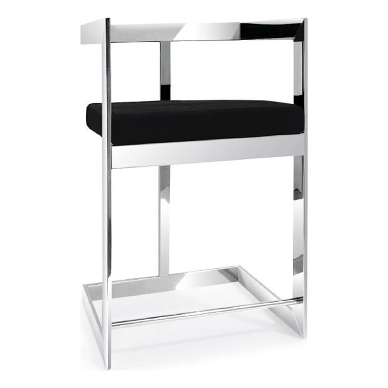 Bar Stool with Black Velvet cushion and Stainless Steel Base
