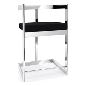 Bar Stool with Black Velvet cushion and Stainless Steel Base