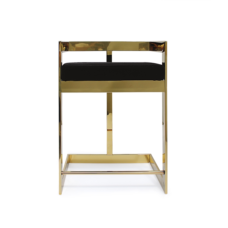 Bar Stool with Black Velvet cushion and Gold Base