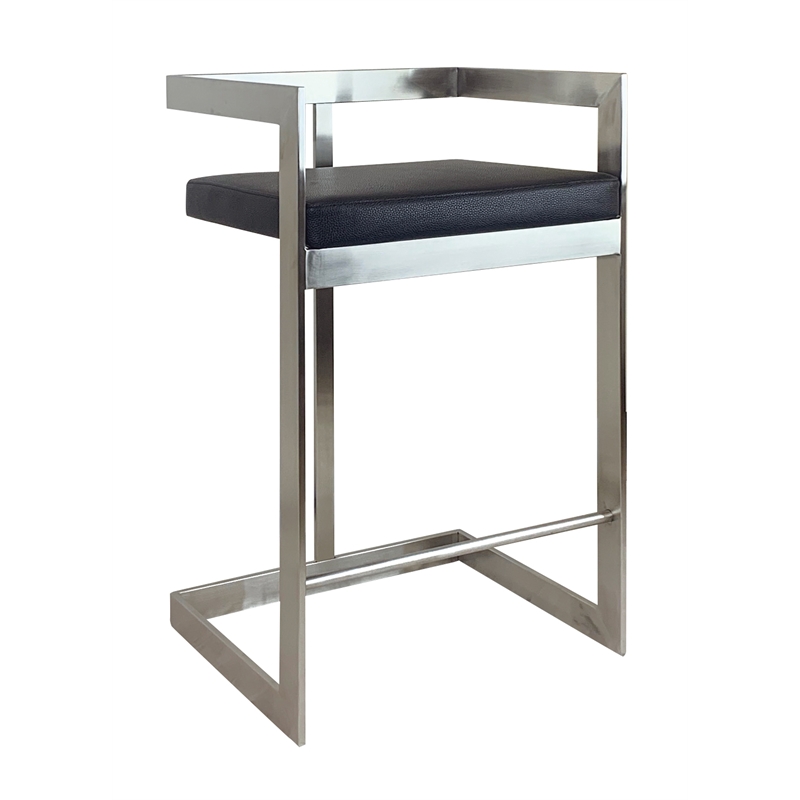 Bar Chair with Black Polyurethane Cushion and Stainless Steel Base