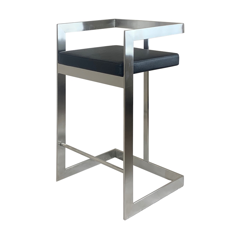 Bar Chair with Black Polyurethane Cushion and Stainless Steel Base