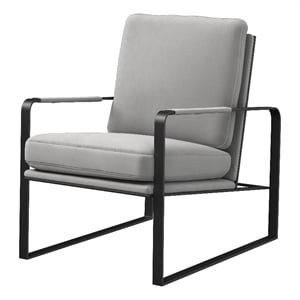 Accent Chairvelvet Seat and Black Legs Light Gray