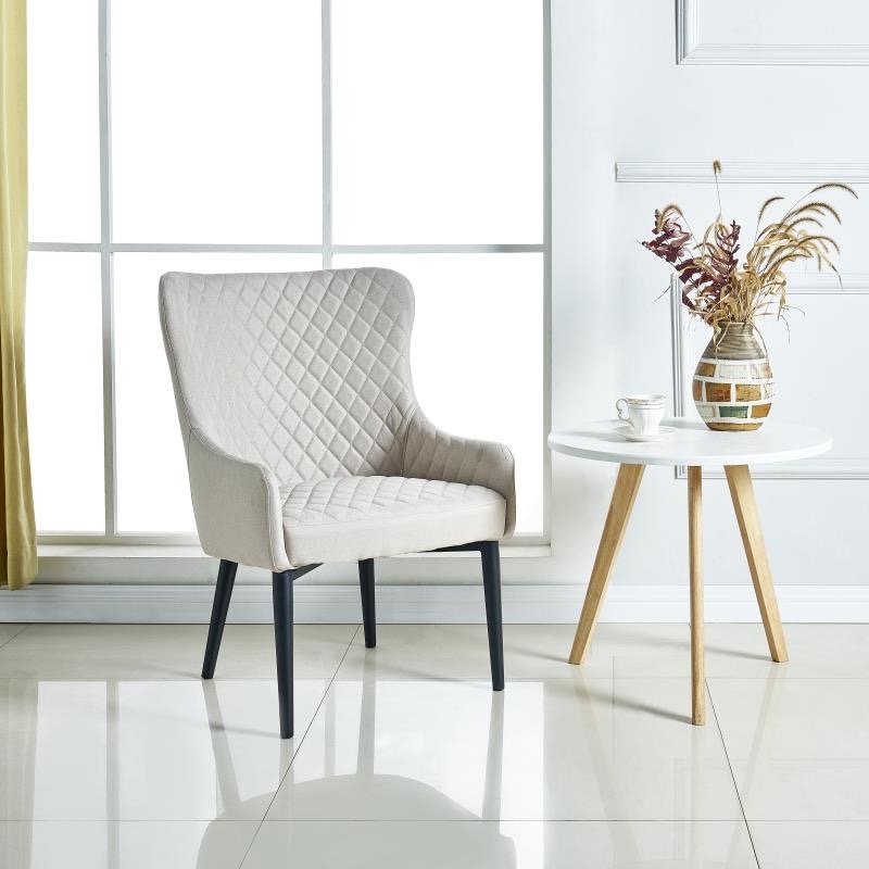 Accent Chair with Oatmeal Cream Fabric Seat and Black Metal Leg