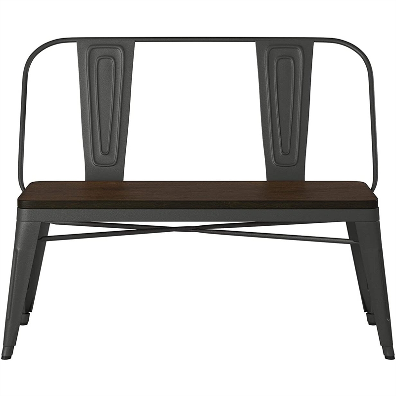 Metal Dining Bench with Wood Top