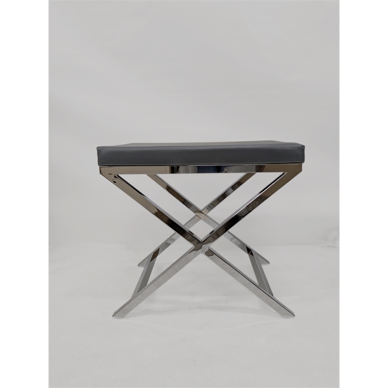 Gray Accent Stool with Chrome Base