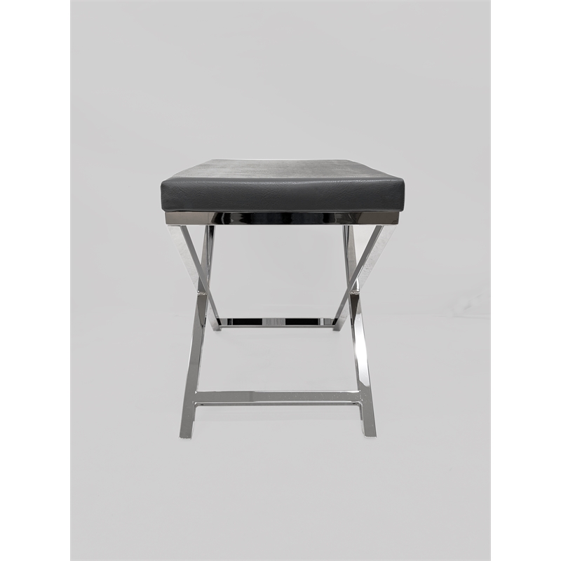 Gray Accent Stool with Chrome Base