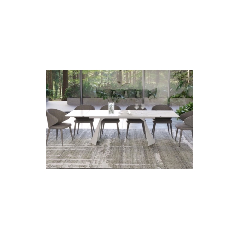 White Ceramic Extension Dining Table with White Metal leg
