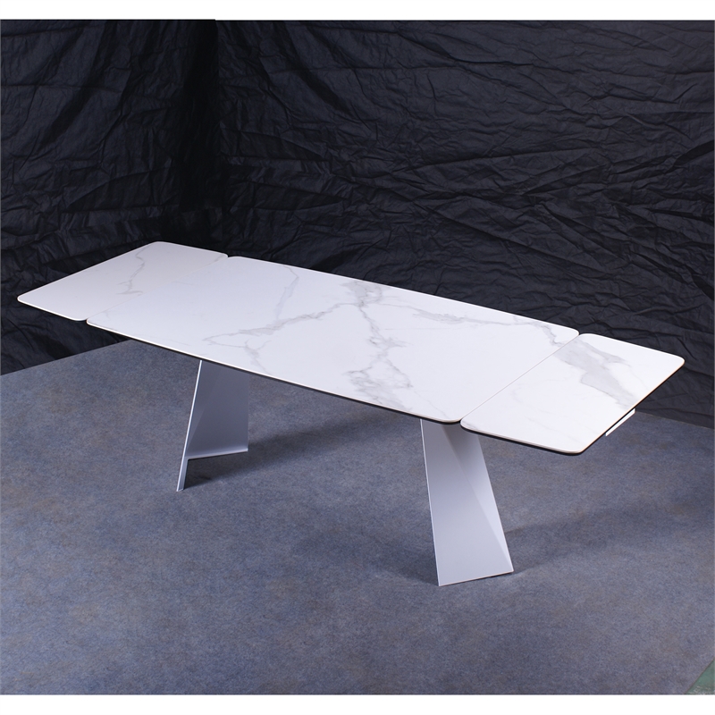 White Ceramic Extension Dining Table with White Metal leg