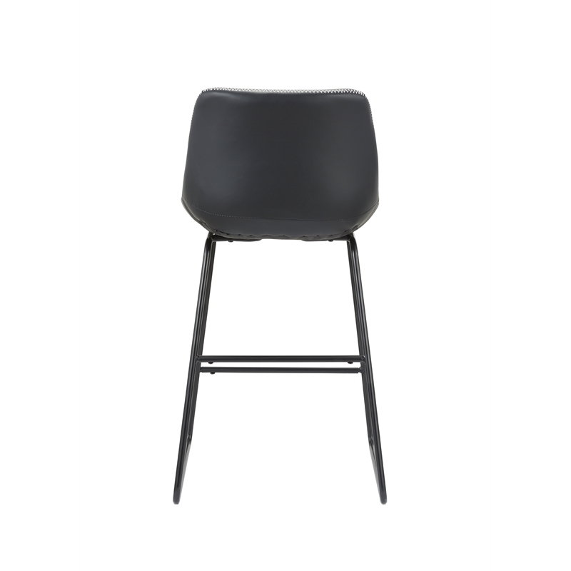 Black PU Leather 26 Inch High Bar Stool with Metal Leg Set of 2