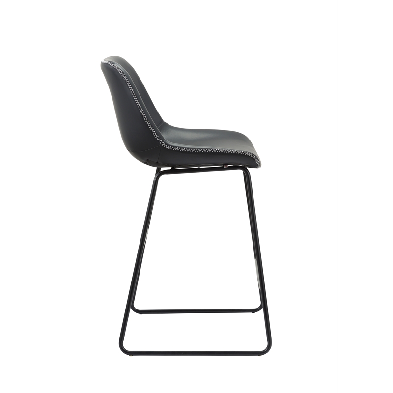 Black PU Leather 26 Inch High Bar Stool with Metal Leg Set of 2