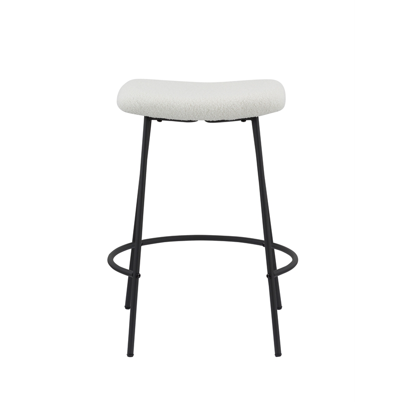 White Teddy Fabric 25.5 Inch High Stool with Metal Leg Set of 2