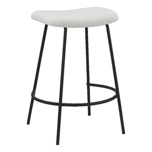 White Teddy Fabric 25.5 Inch High Stool with Metal Leg Set of 2