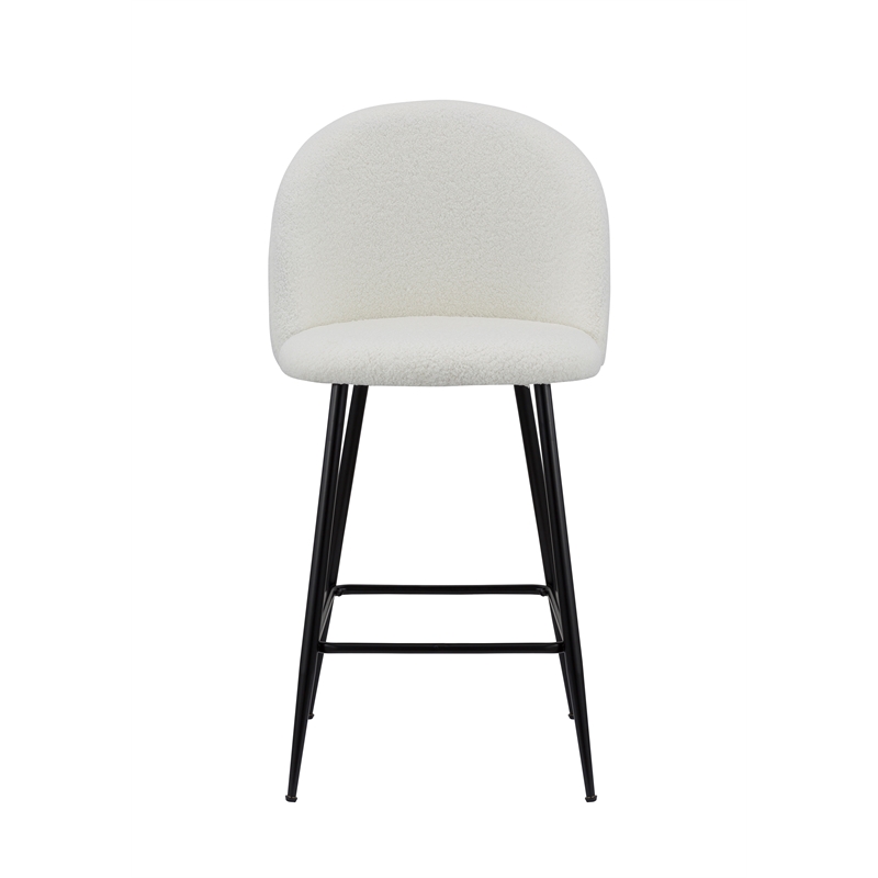 Whtie Teddy Fabric 26 Inch High Stool with Metal Leg Set of 2