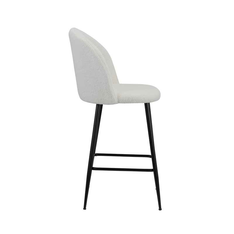 Whtie Teddy Fabric 26 Inch High Stool with Metal Leg Set of 2