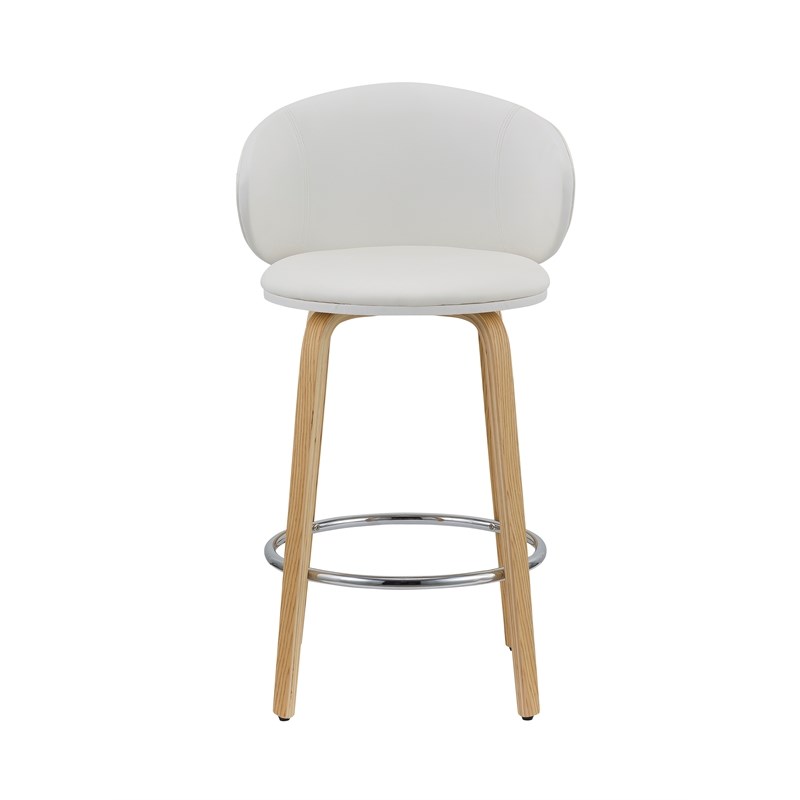 26 Inch High White PU Stool with Wood Leg Set of 2