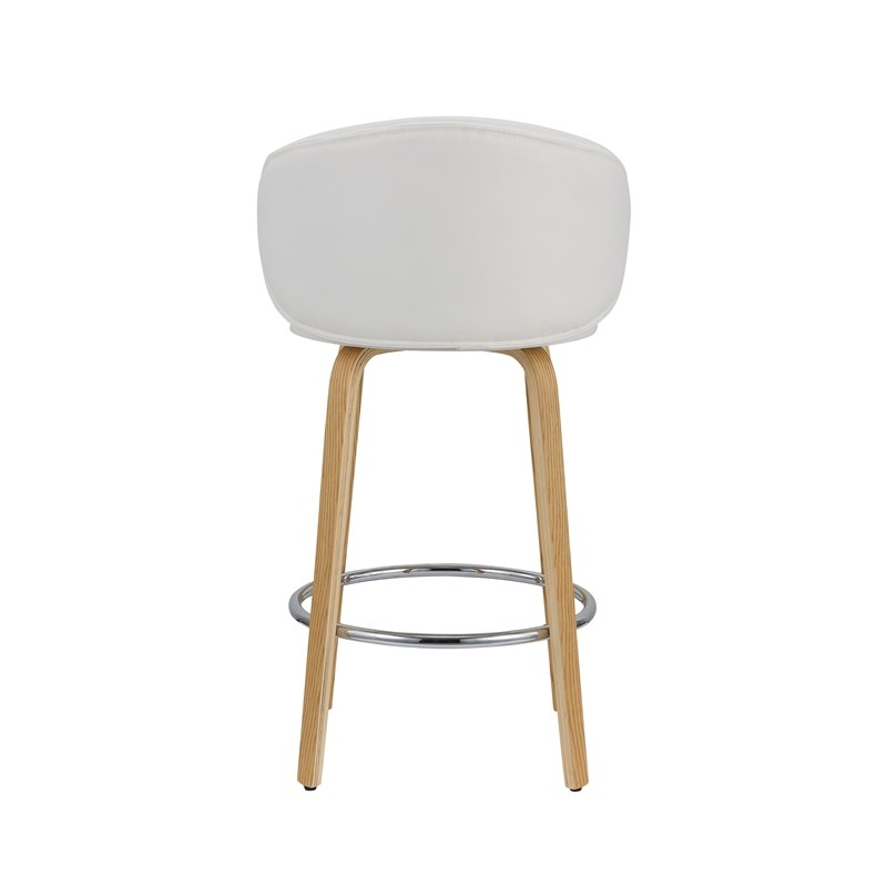 26 Inch High White PU Stool with Wood Leg Set of 2