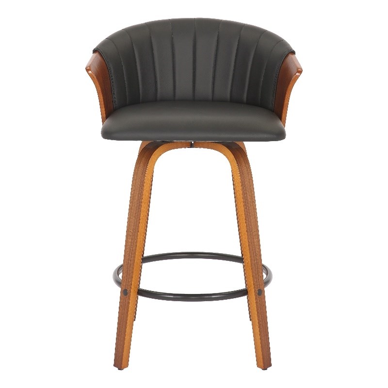 26 Inch High Black PU Stool with Wood Leg Set of 2