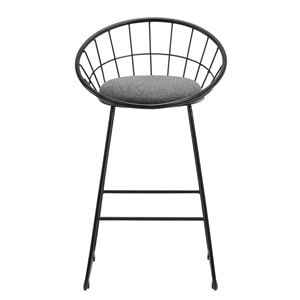 26 Inches High Gray Fabric Stool with Metal Legs Set of 2