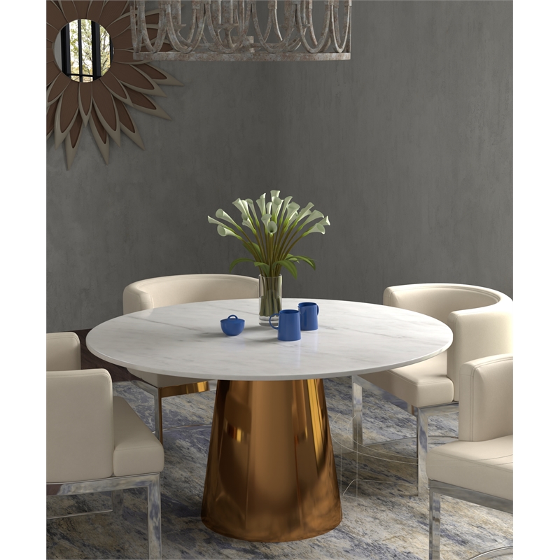 54'' White and Gray Vein Marble Table with Brushed Gold base