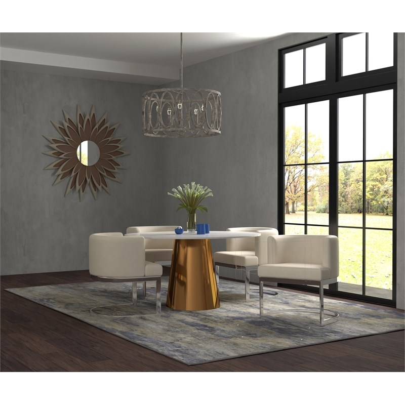 54'' White top Mable Dining Table with Brushed Gold Base