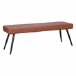 Cognac Upholstered Faux Leather Dining Bench with Black Sanded Metal Legs