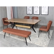 Cognac Upholstered Faux Leather Dining Bench with Black Sanded Metal Legs