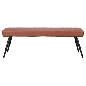 Cognac Upholstered Faux Leather Dining Bench with Black Sanded Metal Legs