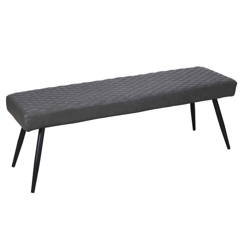 Dark Gray Faux Leather Upholstered Dining Bench with Black Sanded Legs