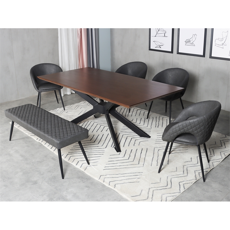 Dark Gray Faux Leather Upholstered Dining Bench with Black Sanded Legs