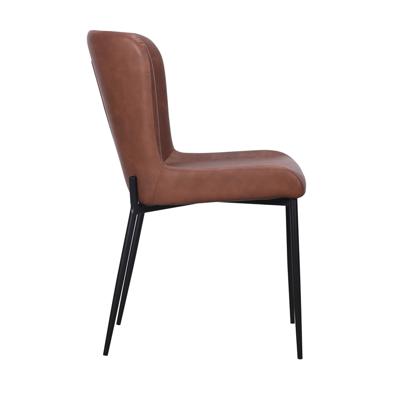 Set of 2 Cognac Faux Leather Dining Chair with Black Metal legs