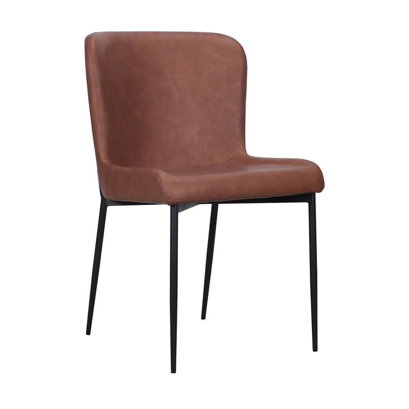 Set of 2 Cognac Faux Leather Dining Chair with Black Metal legs