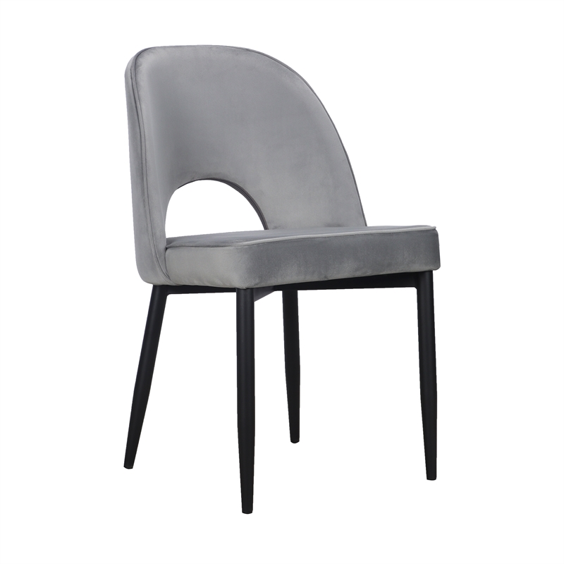 Set of 2 Light Gray Velvet Dining Chair with Black Metal legs