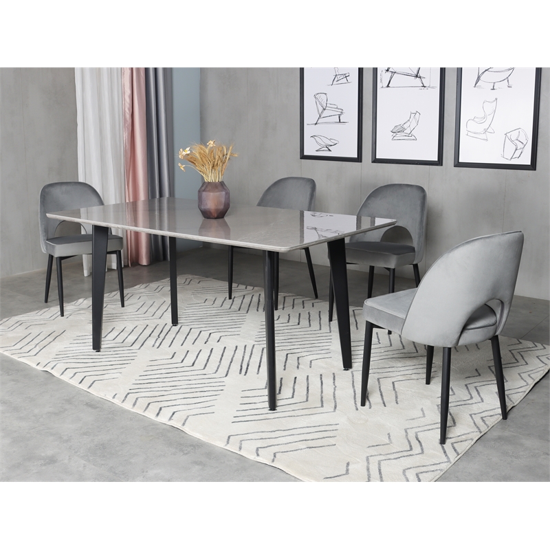 Set of 2 Light Gray Velvet Dining Chair with Black Metal legs